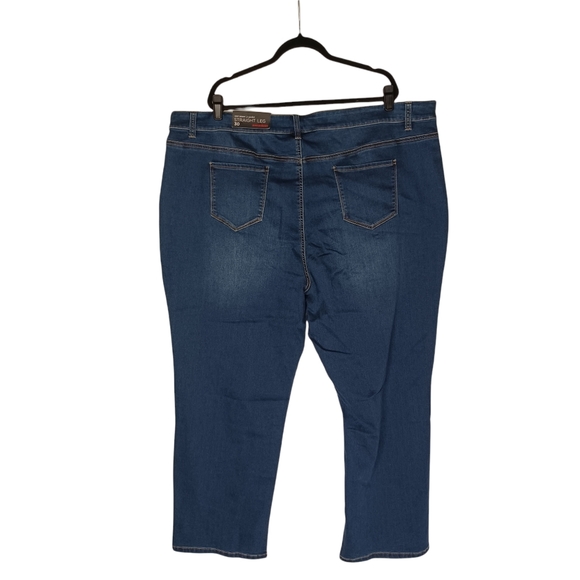 AVENUE DENIM Butter Straight Leg 5 Pocket Knit Denim Button Blue Jeans 30 NWT - Picture 6 of 9